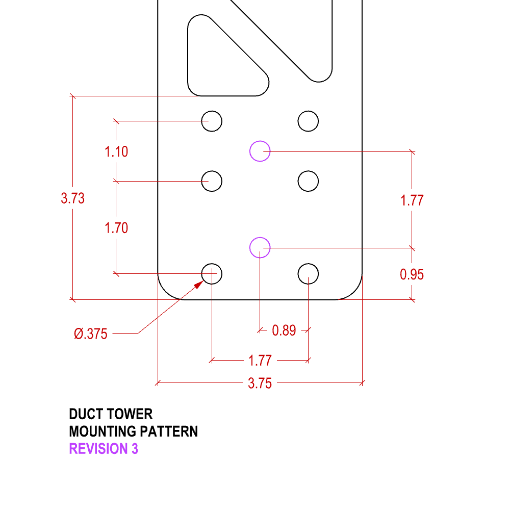 PDX CNC Duct Tower Mounting Pattern Drawing